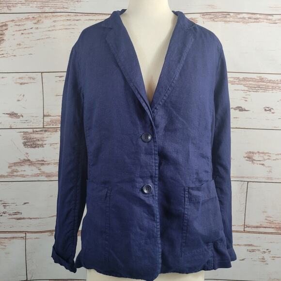 Eileen Fisher Blazer Linen Mixed Media Blue Size Medium - Picture 1 of 9